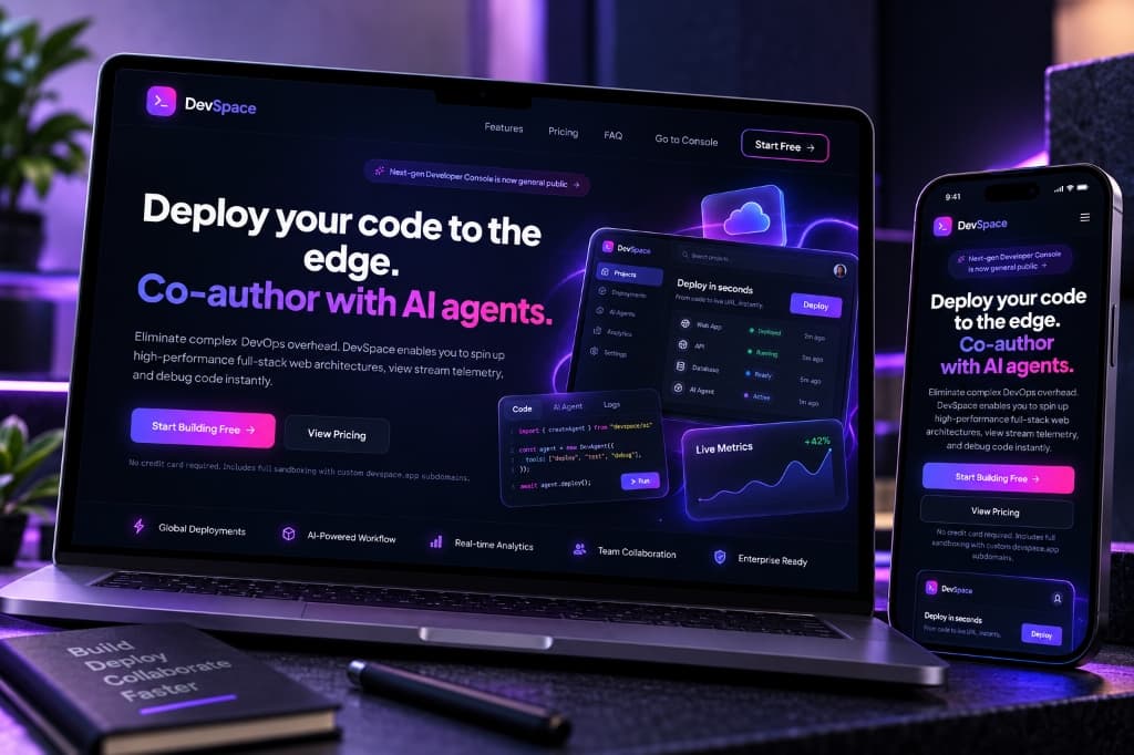 Screenshot preview of DevSpace website