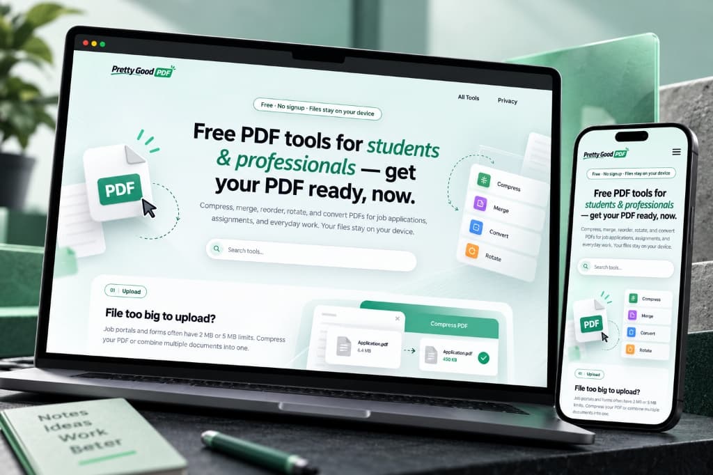 Screenshot preview of Pretty Good PDF website